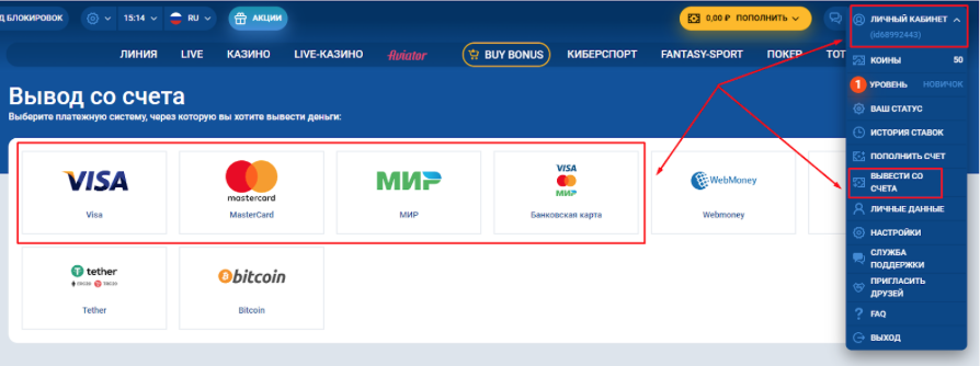 Вывод денег на банковские карты
