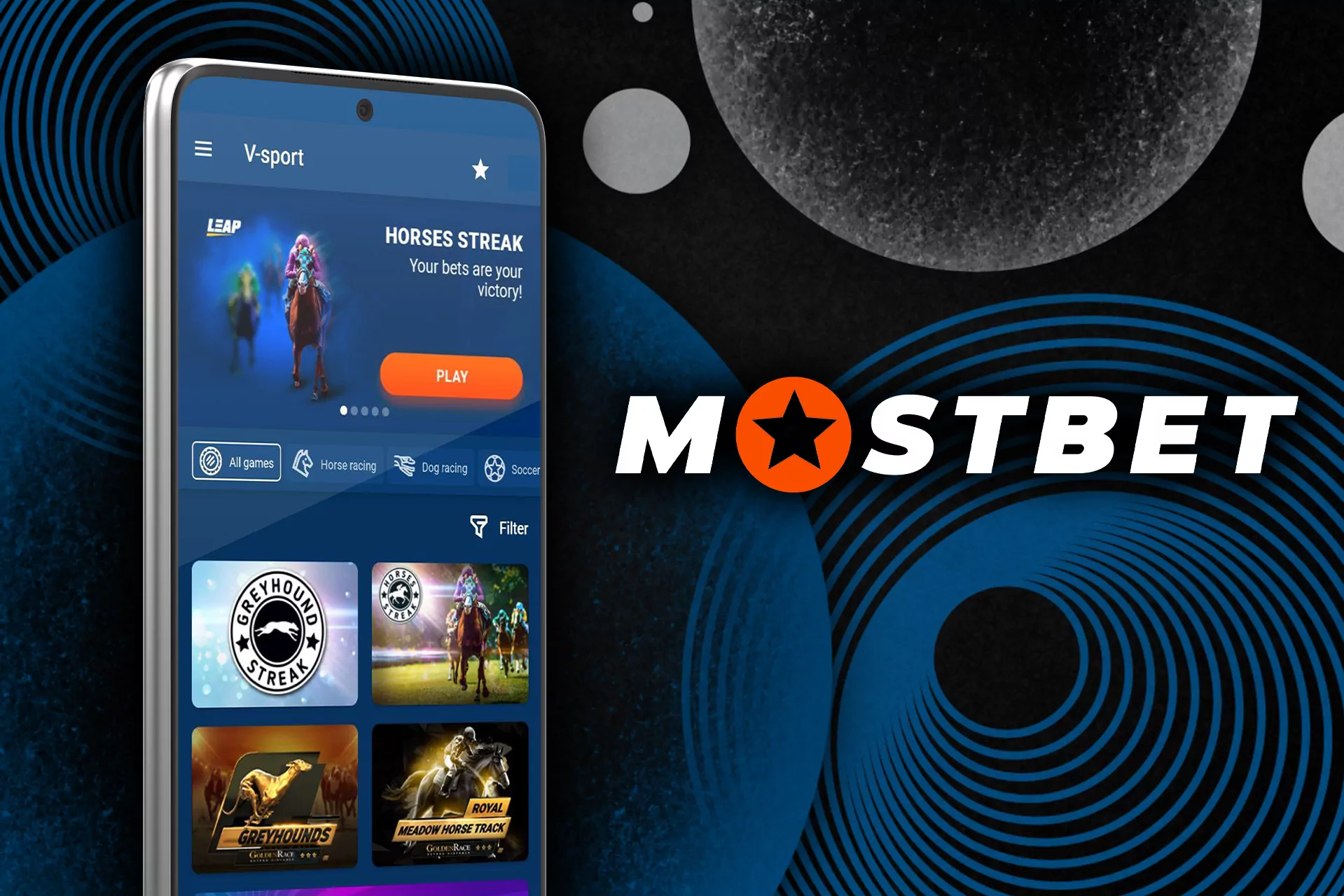 Virtual sports betting at the app.