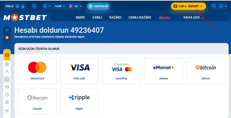 Pul vəsaitlərinin yerləşdirilməsi və çıxarılması mostbet
