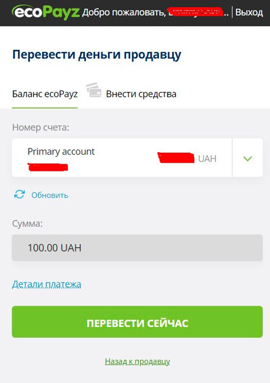 Пополнение через EcoPayz